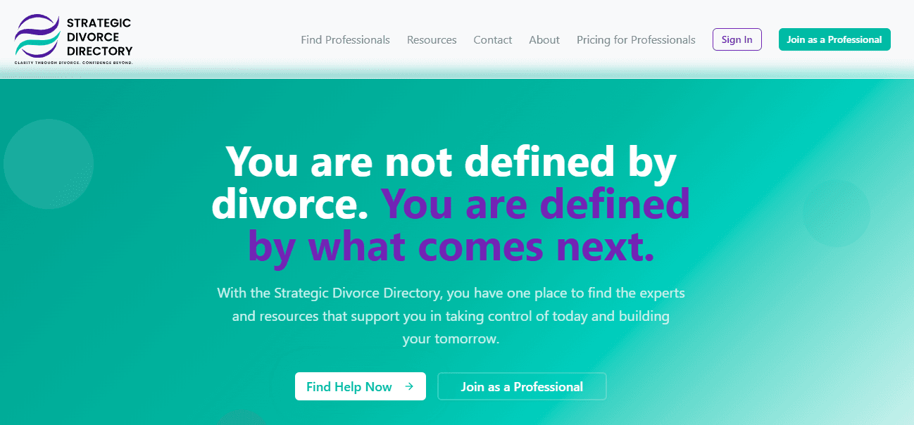 Strategic Divorce Directory product interface